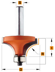 Fresa de radio hueco CMT 938.160.11 (sin borde elevado) R=1,6 con cojinete guía Vástago de 15,9 x 12,7 mm 8 mm