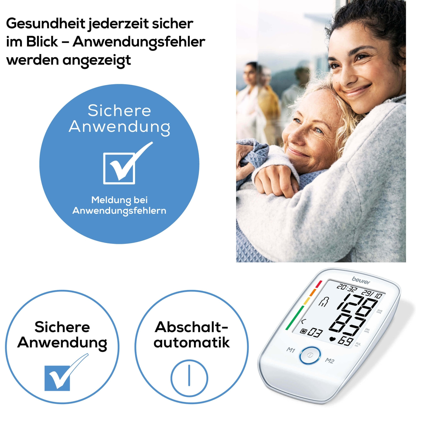 Beurer Oberam-Blutdruck-messgerät BM 45-Beleuchtetes Oberarm-Blutdruckmessgerät mit ergonomischen XL-Display