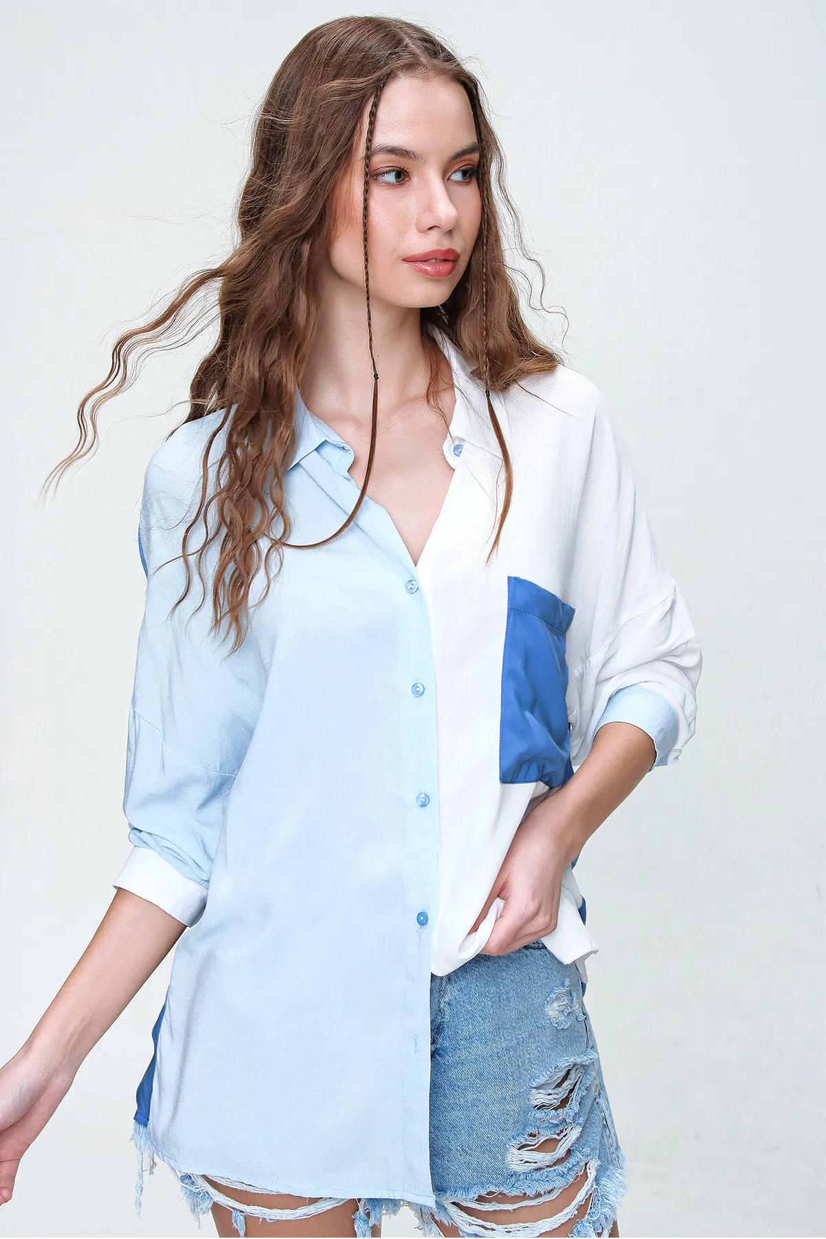 Trend Alaçatı Stili  Hemd - Blau - Regular Fit