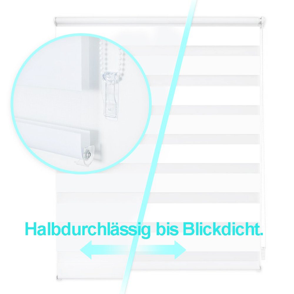 Doppelrollo Ohne Bohren, Weiß/Beige/Anthrazit, OUBO, freihängend, verspannt, Klemmfix, Klemmträger, Lichtschutz schnelle und einfache Montage mit beiliegendem