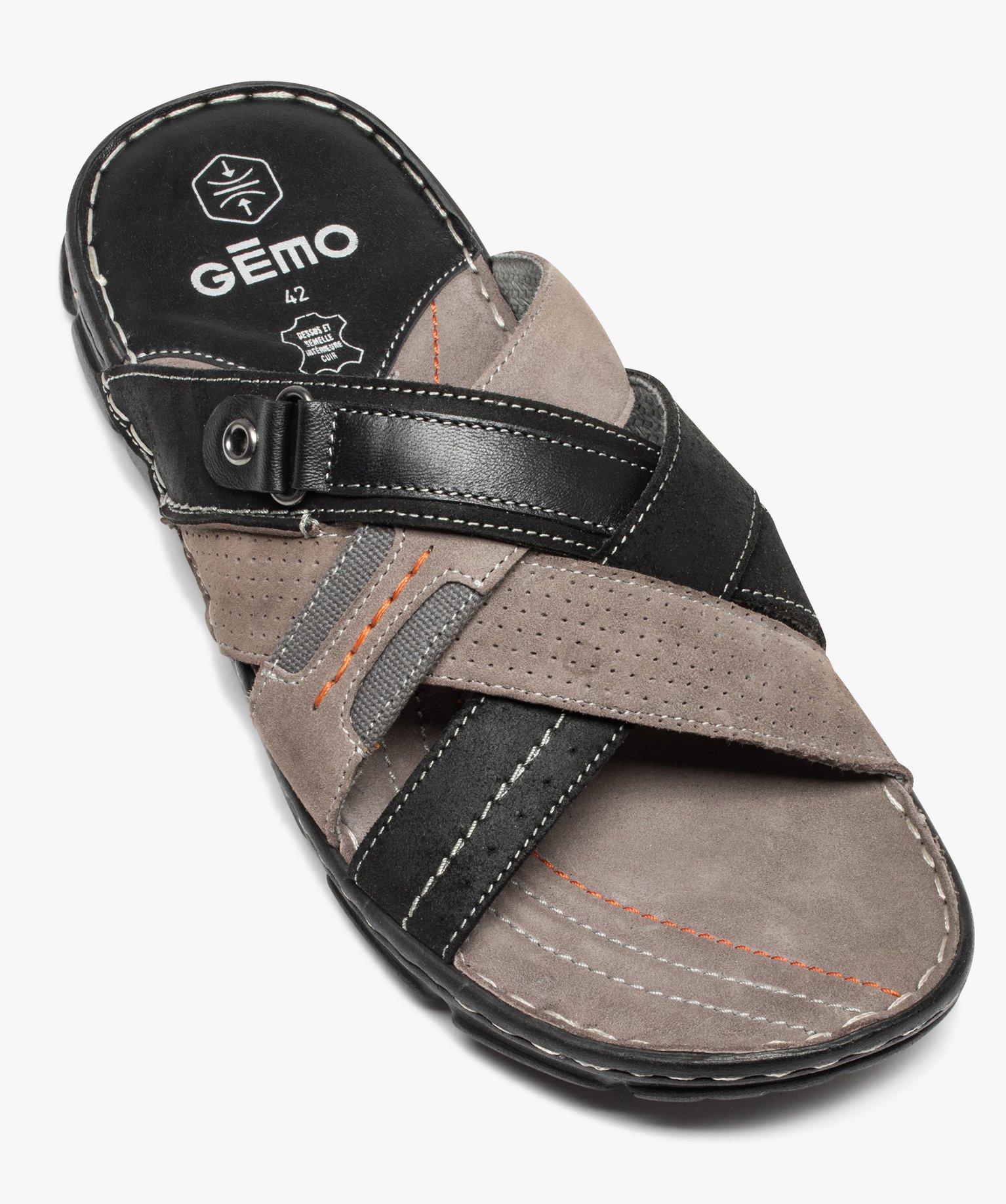 Mules homme confort à brides multiples et surpiqres color... noir | GEMO