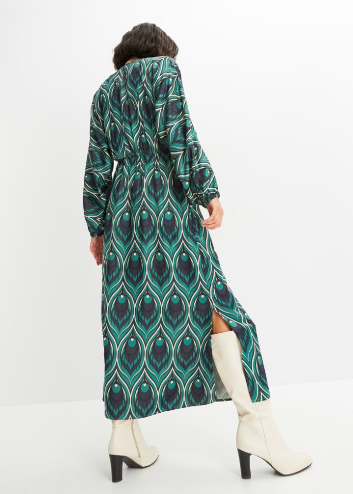 bedrucktes Satin-Maxikleid mit nachhaltiger Viskose