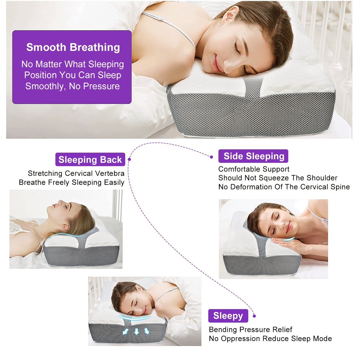 Nackenstützkissen Kopfkissen Memory Foam Schlafkissen ergonomisches Nackenkissen, vokarala, Seitenschläferkissen Antischnarch-Kissen gegen Nackenschmerzen