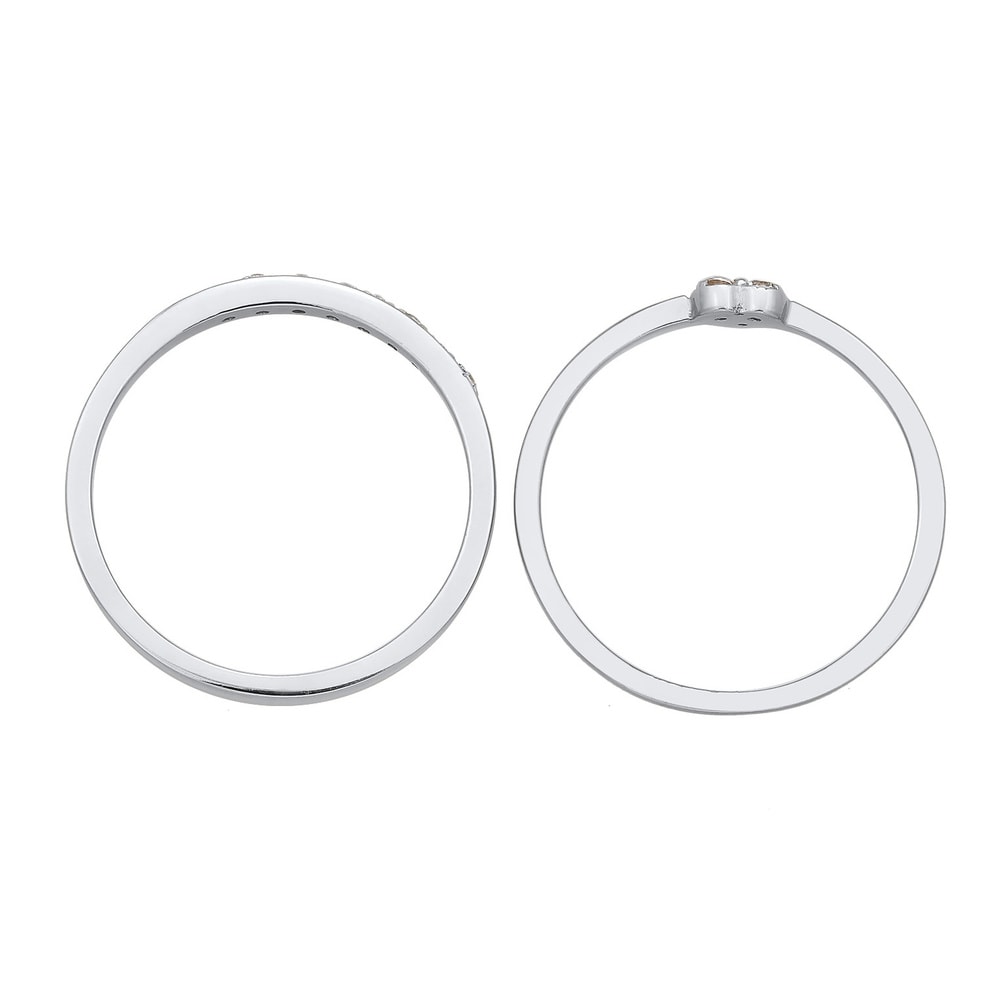 Elli Elli Bague Femmes Coeur Mémoire 2 pièces avec Cristaux de Zirconium en Argent Ste Bague