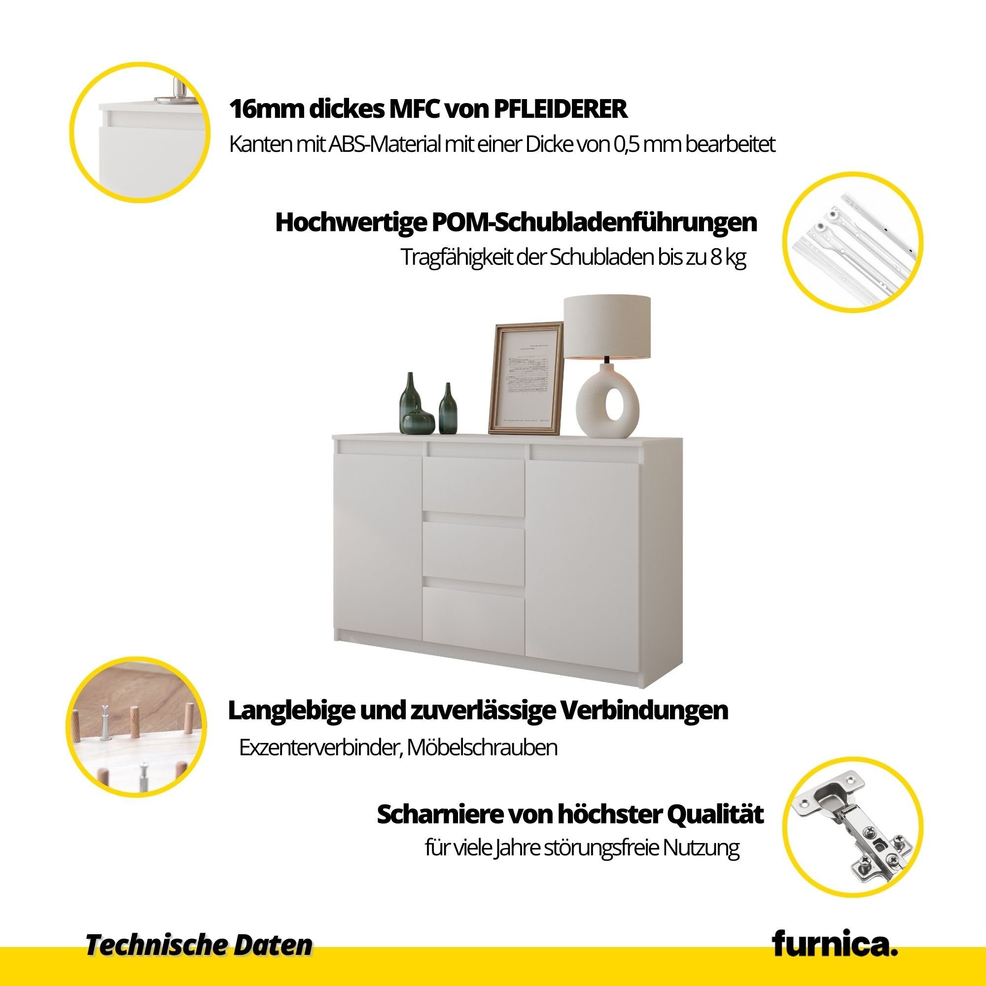 Furnica Kommode MIKEL, 3 Schubladen und 2 Türen - Anthrazit Grau H75cm B120cm T35cm (1 St)