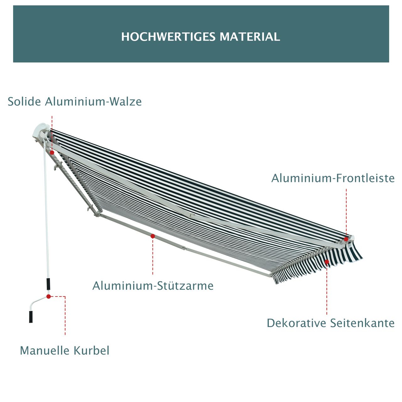 Outsunny Markise Alu Polyester Grün Weiß 3,5x2,5m