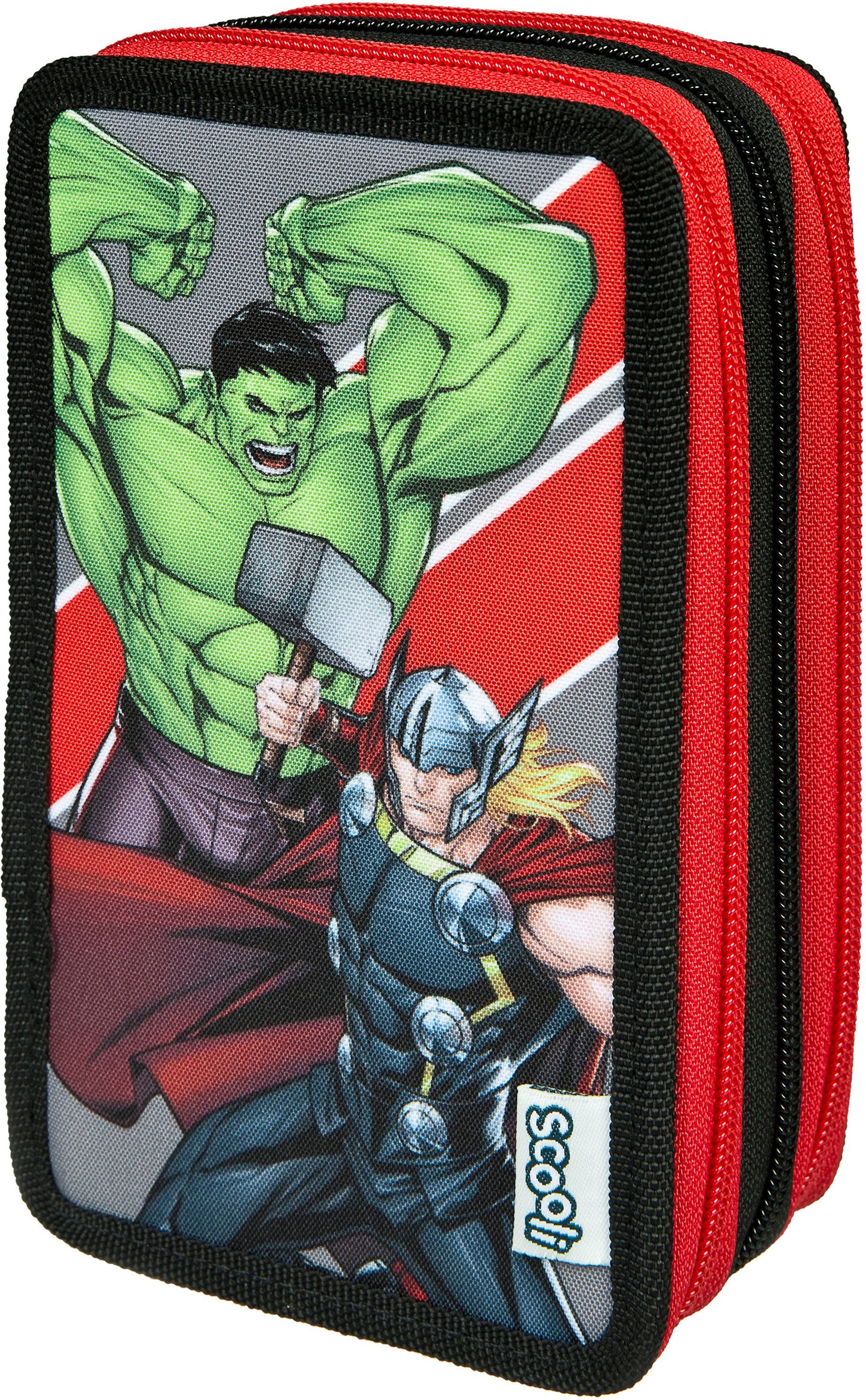 Scooli Federmäppchen Tripledecker, Avengers, befüllt, inklusive Geodreieck