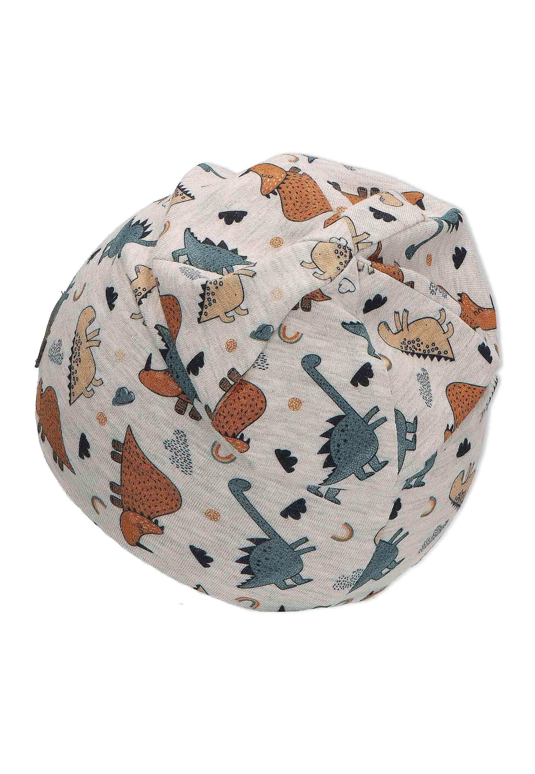 Slouch-Beanie bedruckt mit Dinos in Silber