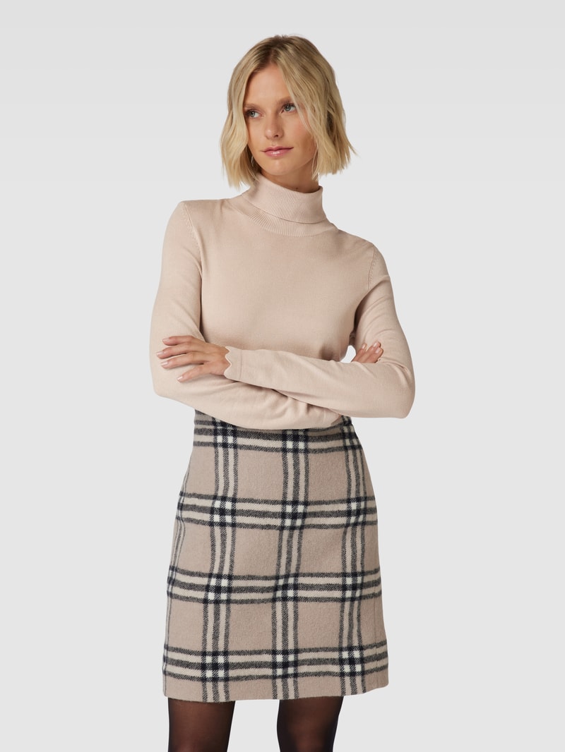 Rollkragenpullover aus Viskose-Mix mit Wellensaum in sand