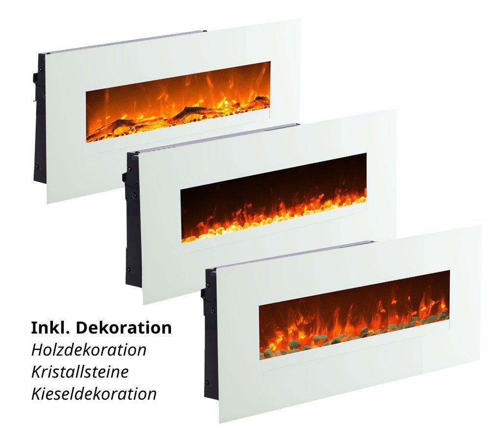 GLOW FIRE Elektrokamin Glow Fire Venus Wandkamin elektrisch mit Heizung, Elektrischer Kamin mit Fernbedienung, Timer, 3 Dekorationen, LED Feuer