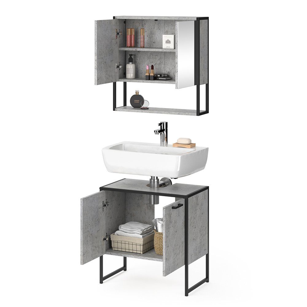 Vicco Badmöbel-Set Loft-Badezimmerset FYRK Beton Set 1, (2-er Set, 2-St., 2-er Set)