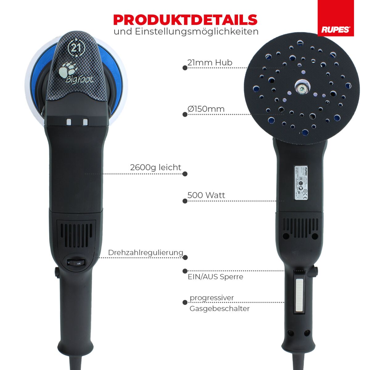 Rupes BigFoot LHR 21ES Exzenterpoliermaschine Basis Kit, 8-teilig