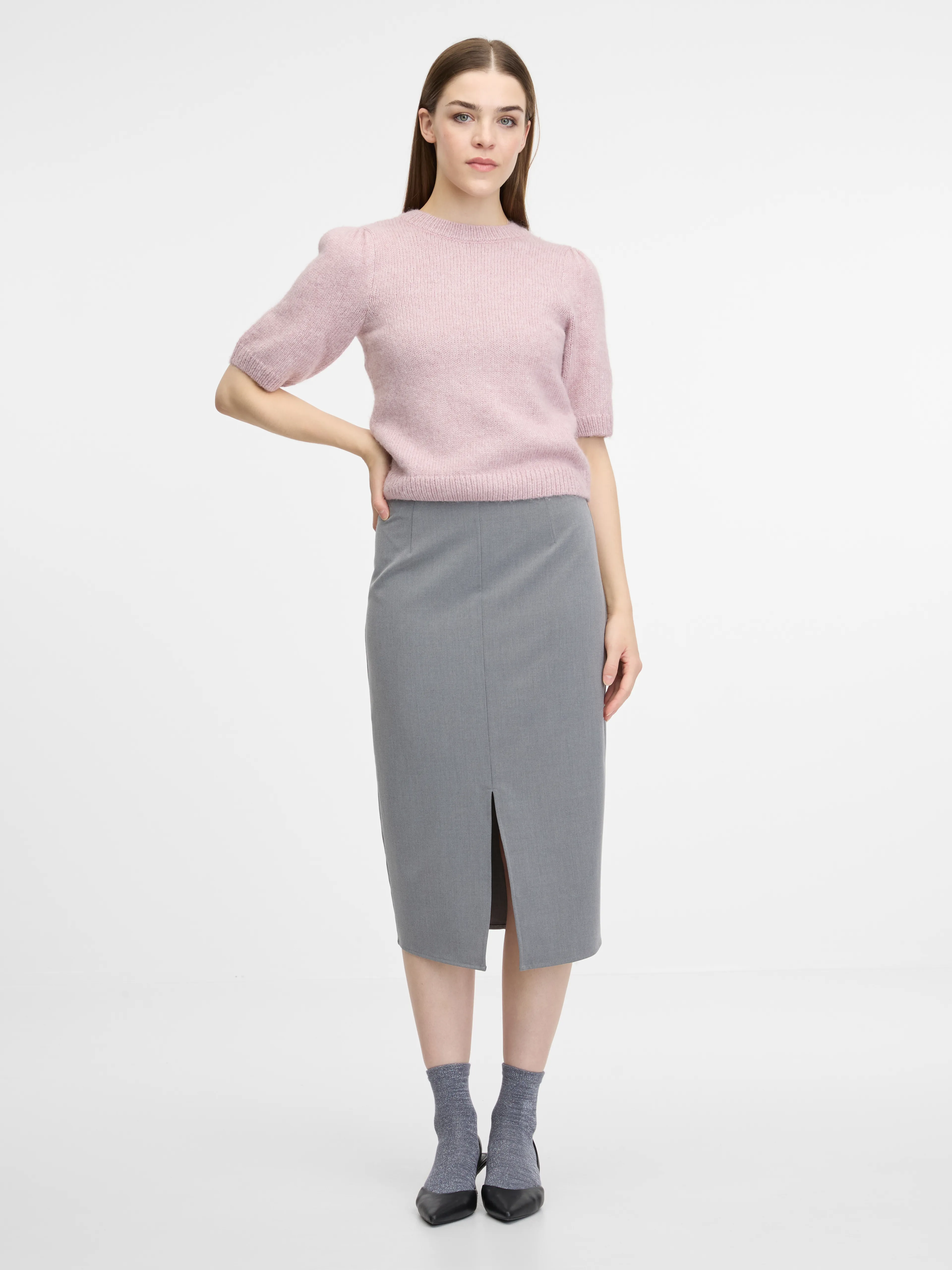Grauer Damen-Bleistift-Midirock ORSAY