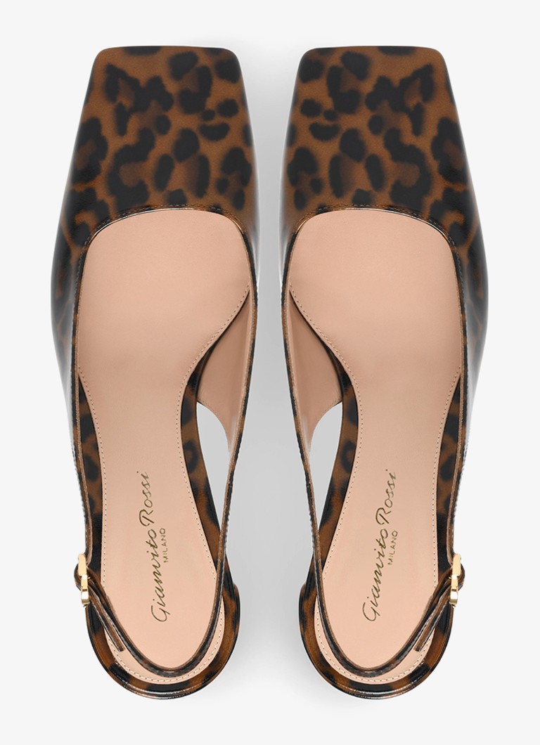 Gianvito Rossi Freeda Sling 55, geantă de umăr din piele lăcuită cu imprimeu leopard.