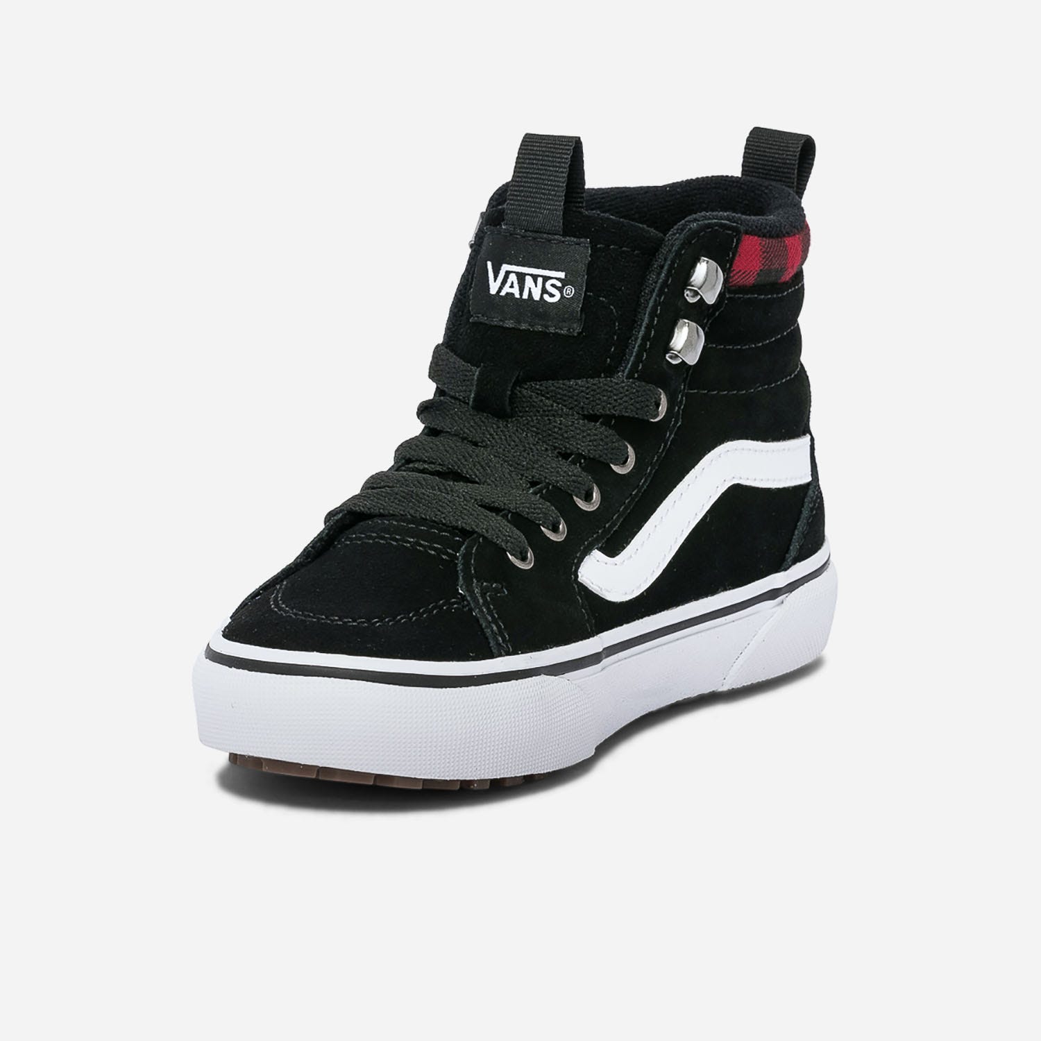 Basket VANS noire en cuir velours avec damier rouge