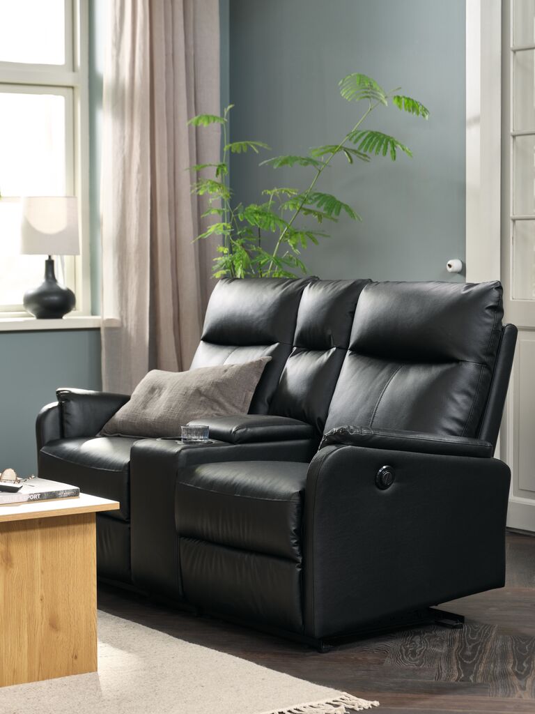 ABILDSKOV Sofa ABILDSKOV 2-osobowa z konsolą w kolorze czarnym imitującym skórę