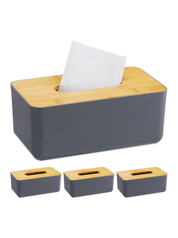 relaxdays 4 x Taschentuchbox in Grau/ Natur günstig kaufen onesize