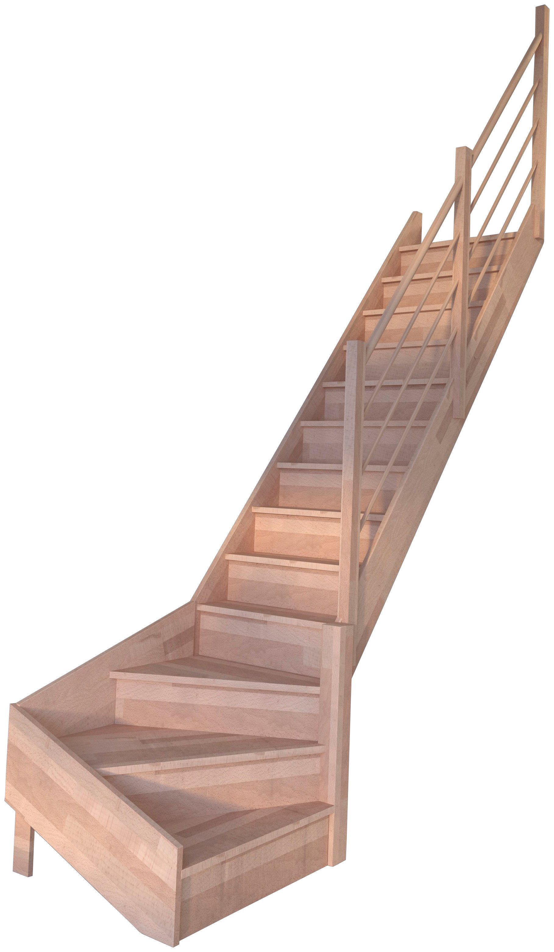 Starwood Raumspartreppe Massivholz Rhodos, Holz-Holz Design Geländer, für Geschosshöhen bis 300 cm, Stufen geschlossen, gewendelt Rechts, Durchgehende Wangenteile