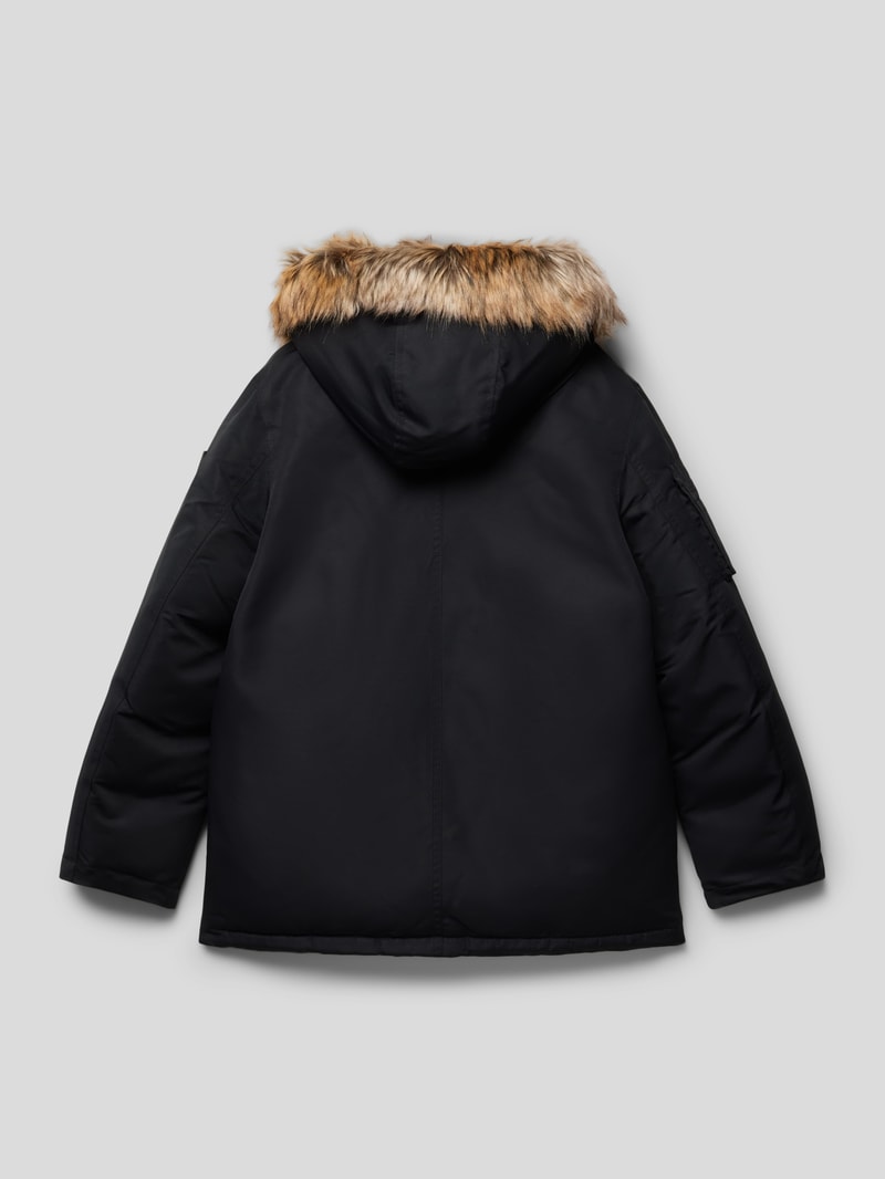 Parka mit Kunstfellbesatz in schwarz