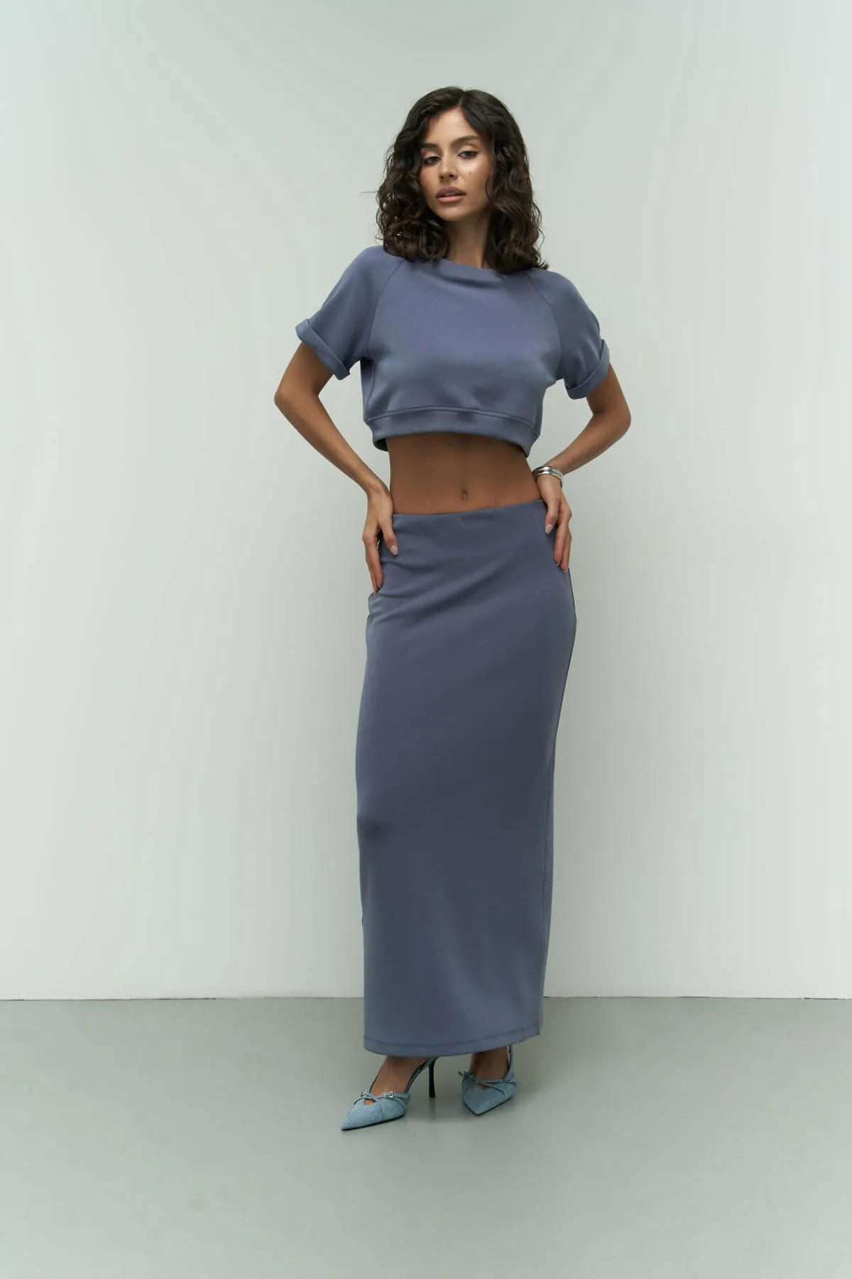 MAİ COLLECTİON  Paloma Indigo Crop Rock Set