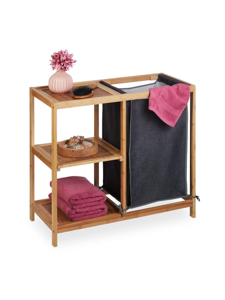 relaxdays Wäschekorb Regal in Natur/ Grau - (B)68 x (H)65 x (T)33 cm günstig kaufen onesize