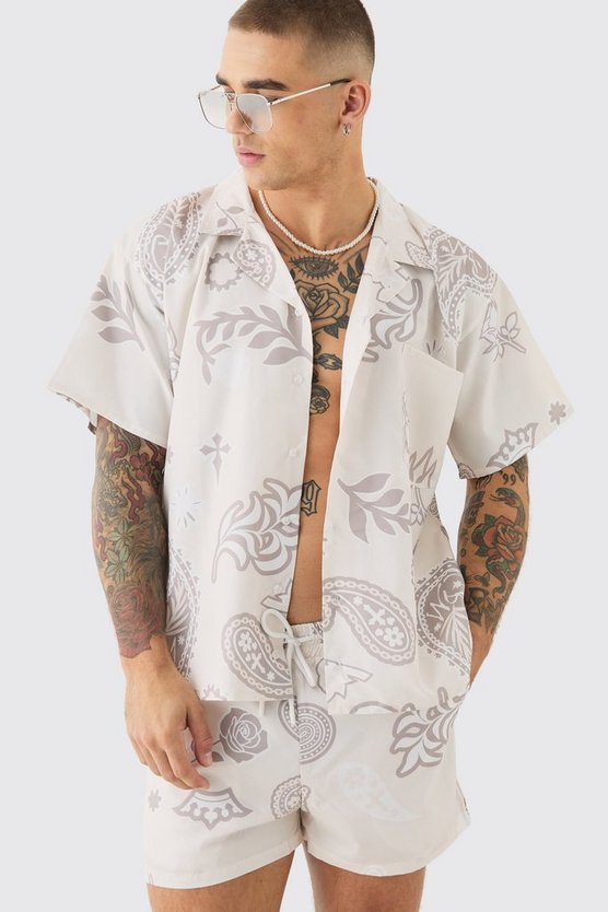 Kastiges Ripstop-Hemd mit Paisley-Print & Badehose