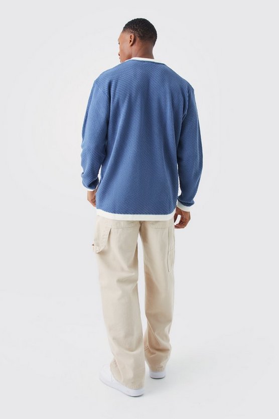 Langärmliges Oversize Poloshirt mit Kontrast-Kragen