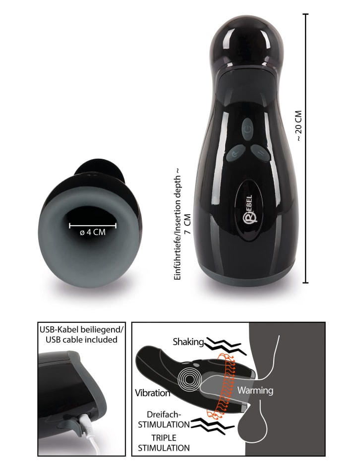 Rebel Masturbator mit Vibration und Heizfunktion Rebel Masturbator in schwarz günstig kaufen 20 cm