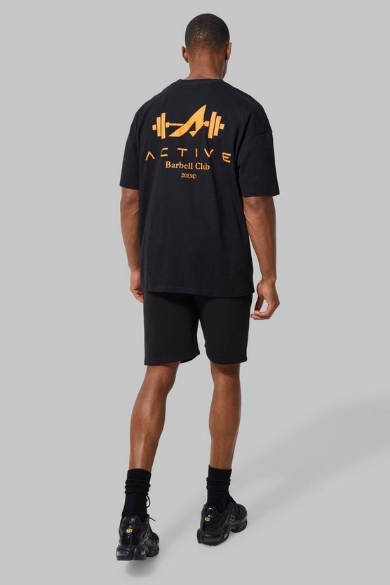 Oversize Man Active Shorts-Set mit Barbell Club Print