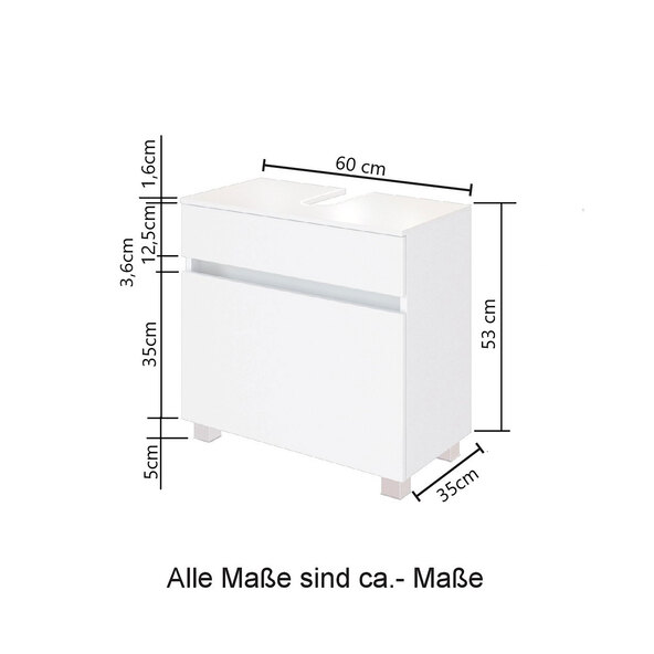 Unterbeckenschrank Lincoln, 60 cm, matt grau/wotaneiche
