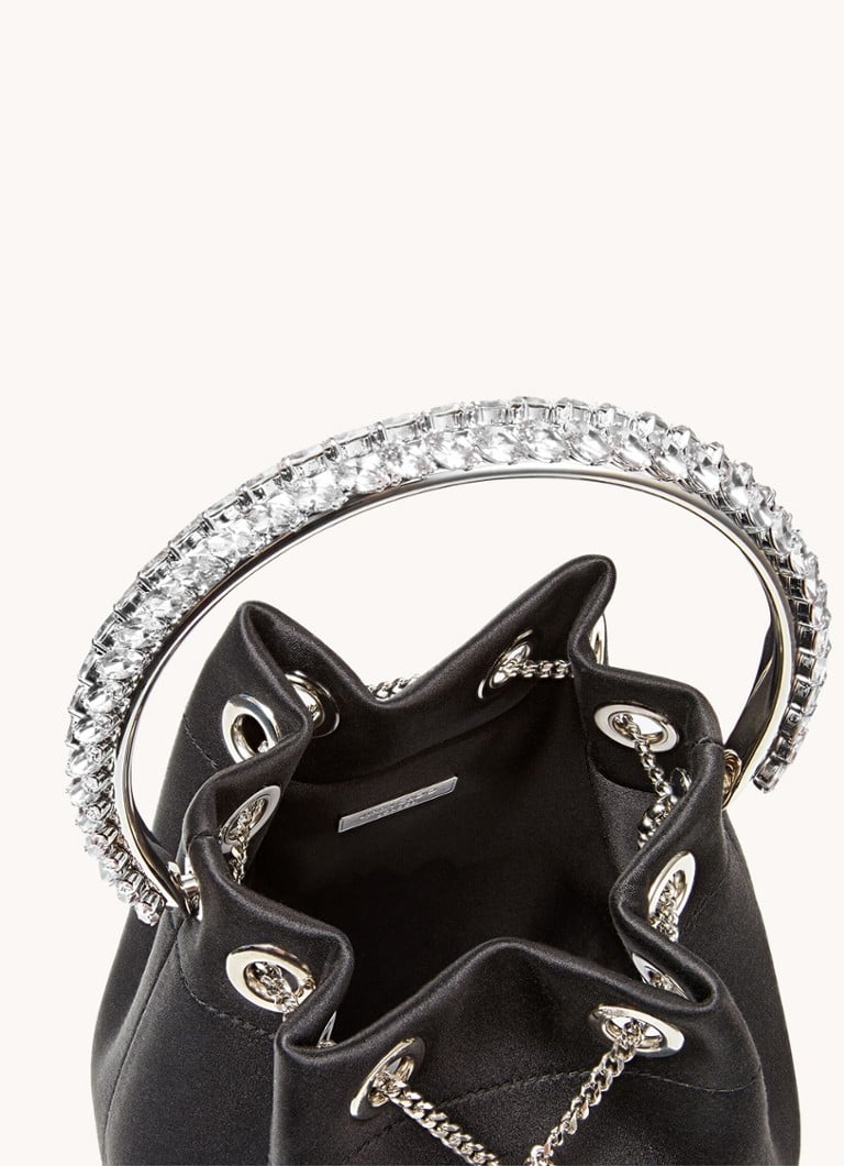 Geantă de mână Jimmy Choo Bon Bon din satin, decorată cu cristale.