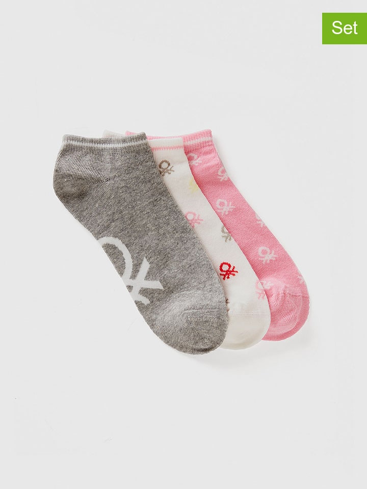 Benetton 3er-Set: Socken in Grau/ Rosa/ Weiß günstig kaufen