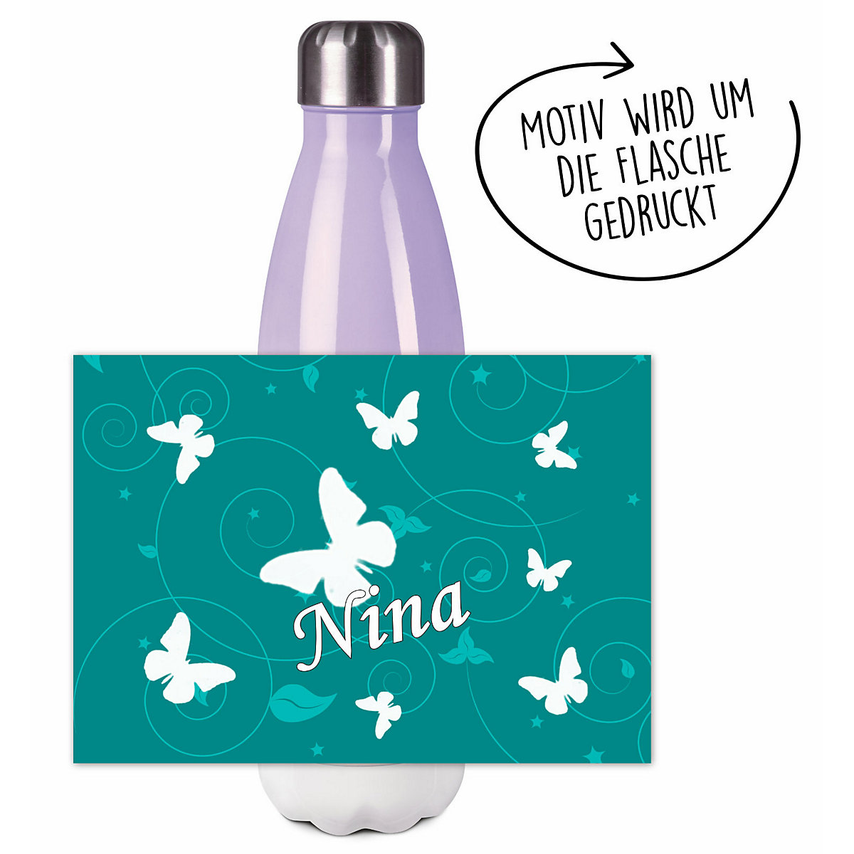 Edelstahl Kinder Thermoflasche / Trinkflasche bunt Schmetterling Ornamente Farbe petrol Spülmaschinenfest, Auslaufsicher, Bruchfest, Doppelwandig, Für Heißgetränke geeignet, Mit Deckel, Isoliert