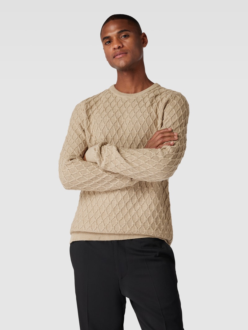 Strickpullover mit Strukturmuster in sand meliert