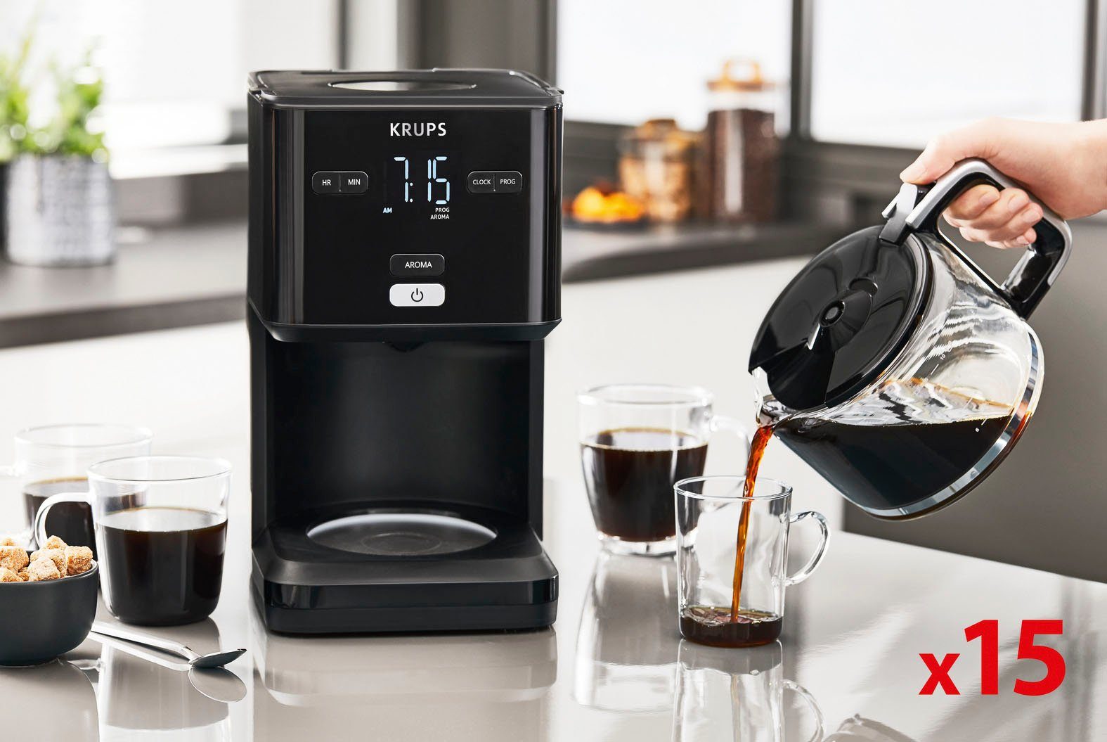 Krups Filterkaffeemaschine KM6008 Smart'n Light, 1,25l Kaffeekanne, 24-Std-Timer, automatische Abschaltung nach 30 Minuten