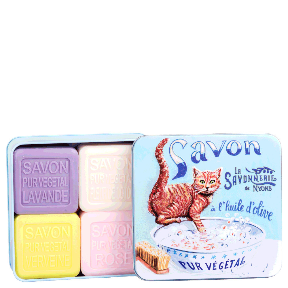 La savonnerie de nyons Coffret de 4 Savons (Lavande, Verveine,Fleur de Coton, Rose) Chat Roux Savon