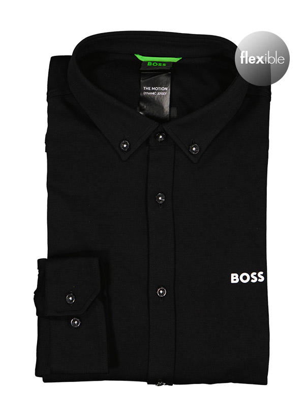 BOSS Green, Hemd, Regular Fit, Jersey atmungsaktiv, schwarz