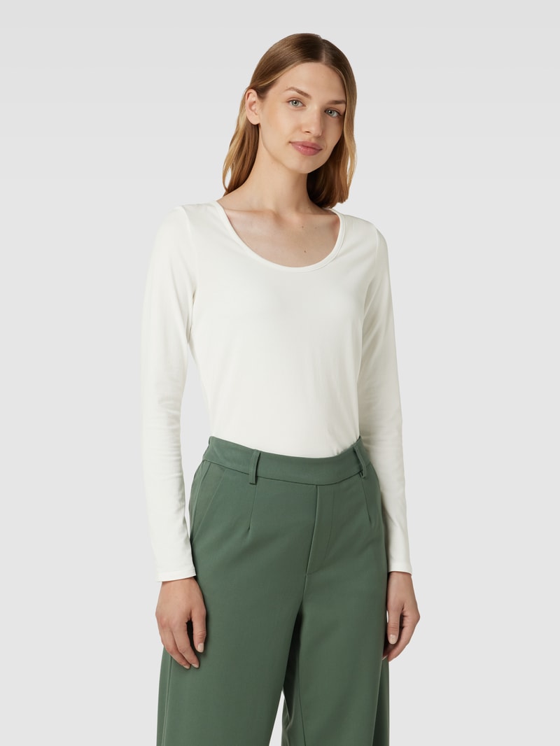 Longsleeve mit U-Ausschnitt Modell 'Basic' in weiß