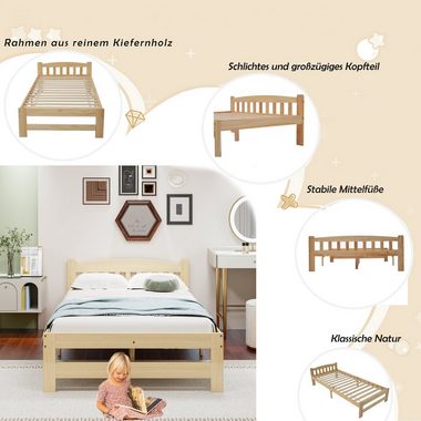 Gotagee Holzbett Futonbett Einzelbett mit Lattenroste Jugendbett Massivholzbett Natur