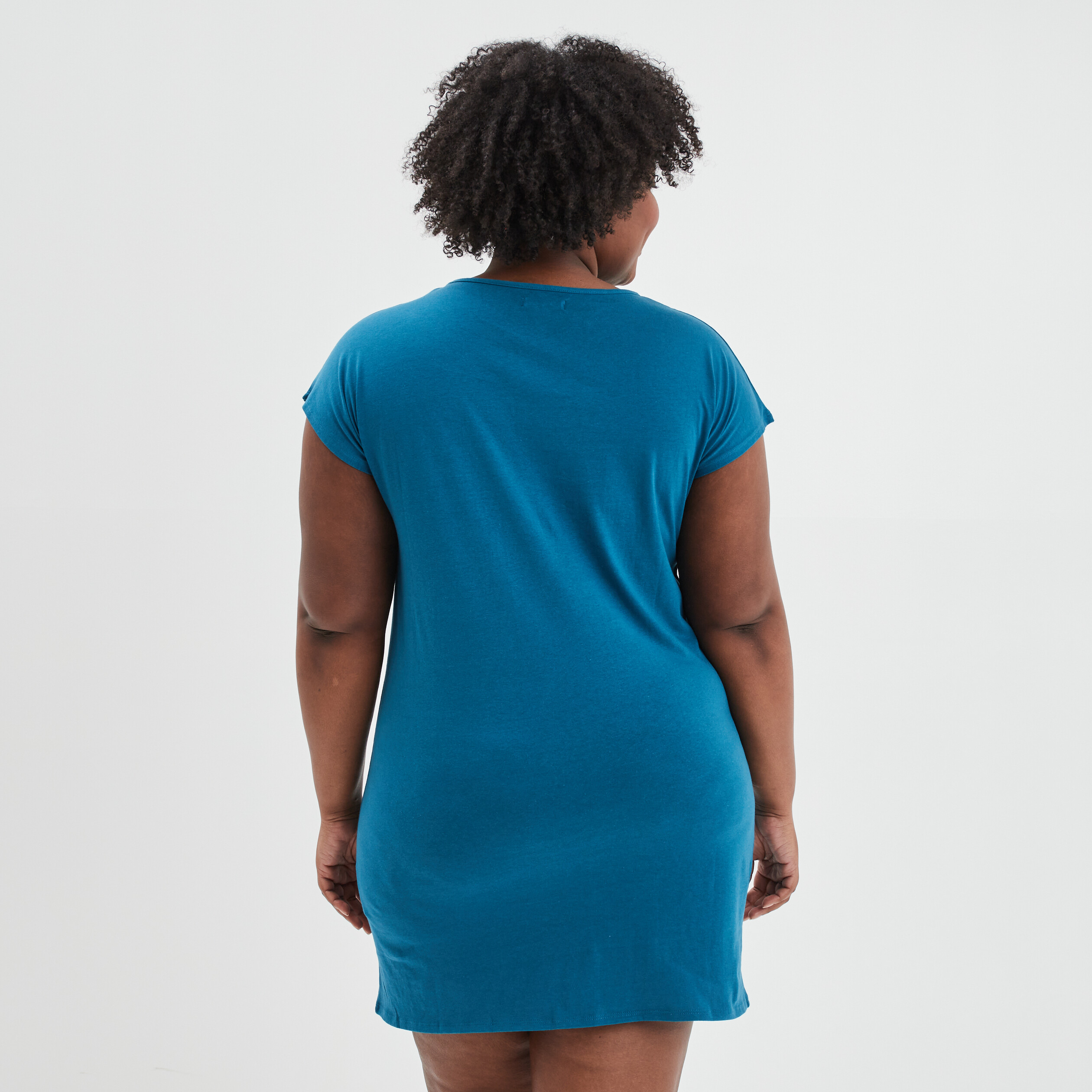 Chemise de nuit droite courte coton bleu canard femme grande taille | La Halle