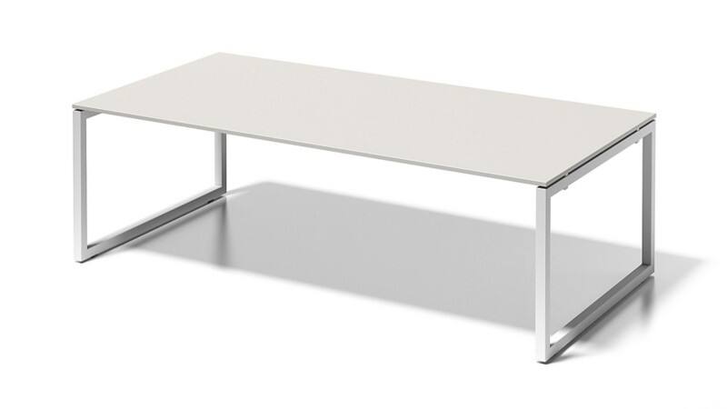 Cito Chefarbeitsplatz/Konferenztisch, 740 mm höhenfixes O-Gestell, H 19 x B 2400 x T 1200 mm, Dekor grauweiß, Gestell verkehrsweiß
