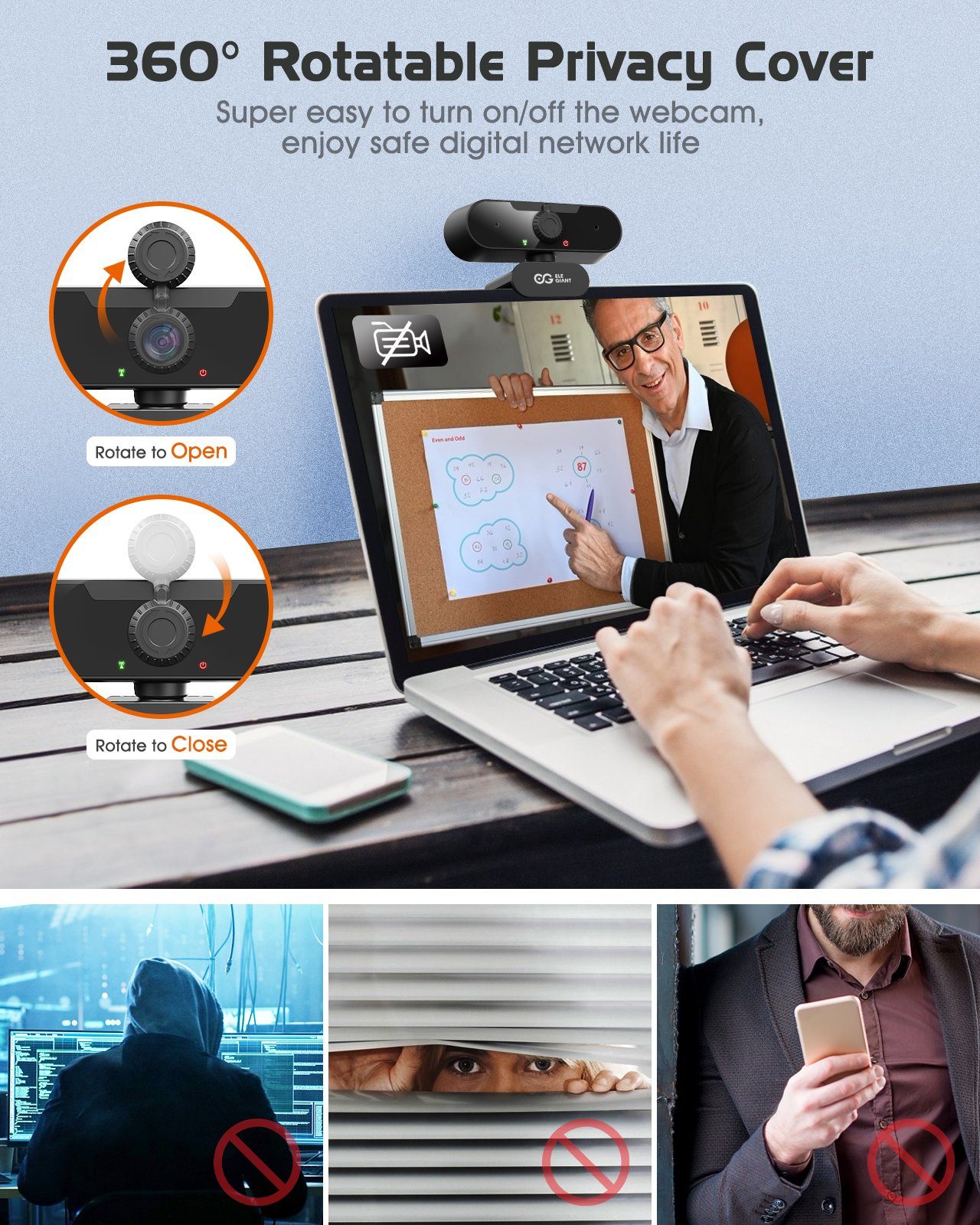 ELEGIANT EGC-C02 Full HD-Webcam (Full HD, besonders für Streaming, kristallklare Videotelefonate, scharfe Bilder)