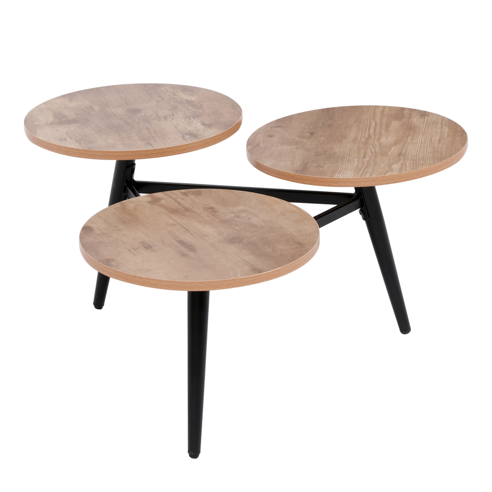 Happy Home Couchtisch 3tlg. Satztisch Beistelltisch aus Metall HWT49-HOL Holz schwarz