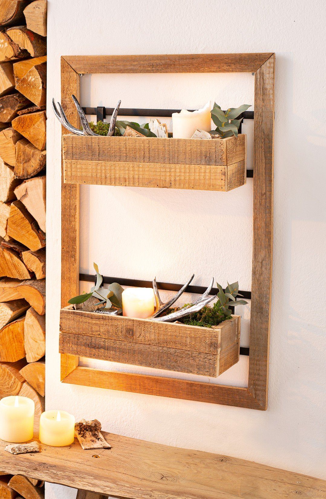 Dekoleidenschaft Blumenkasten Wandpflanzer Industrial aus Holz, mit 2 Blumenkästen, für Indoor & Outdoor
