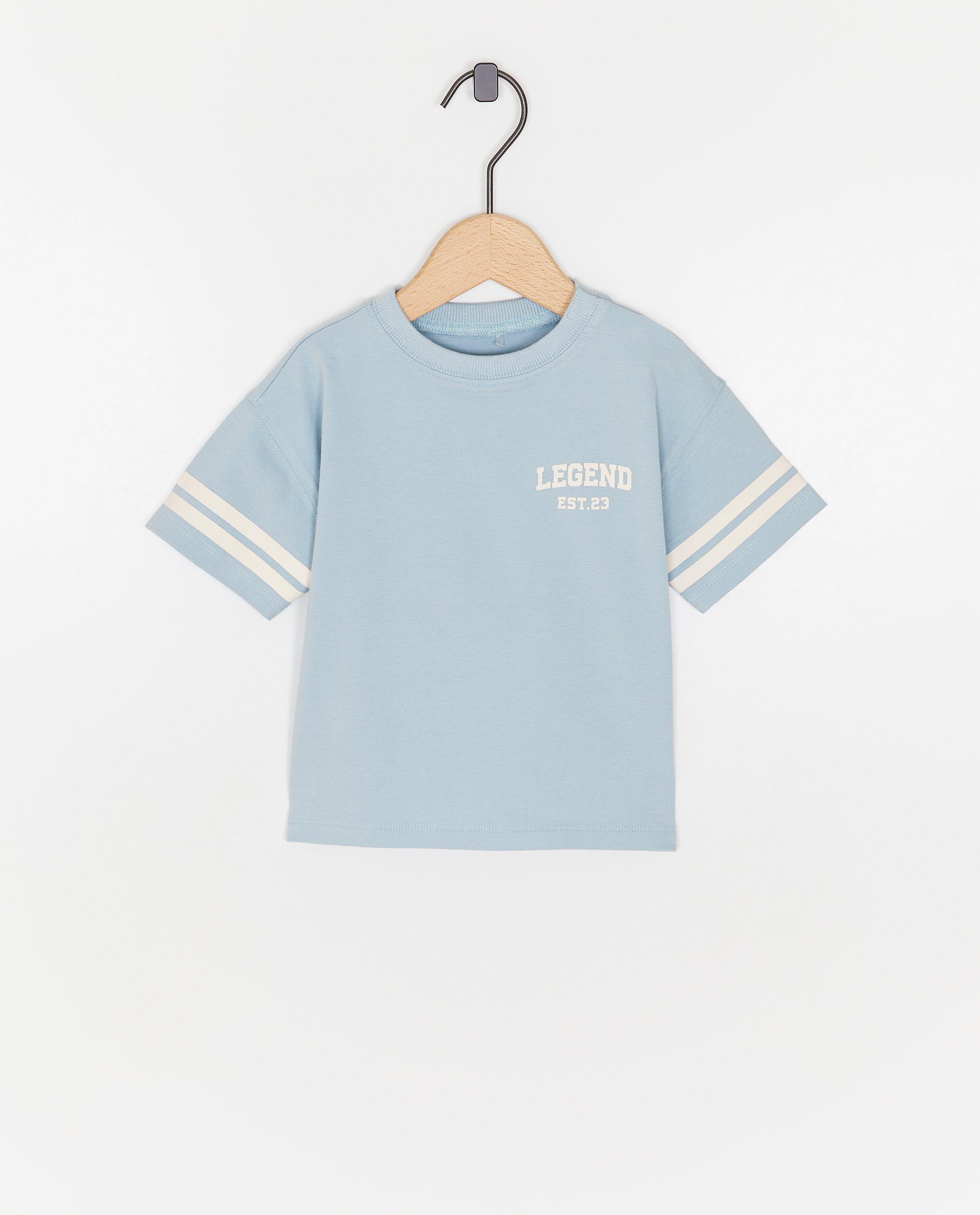 Tricou Cuddles and Smiles cu imprimeu pe spate, unisex albastru deschis