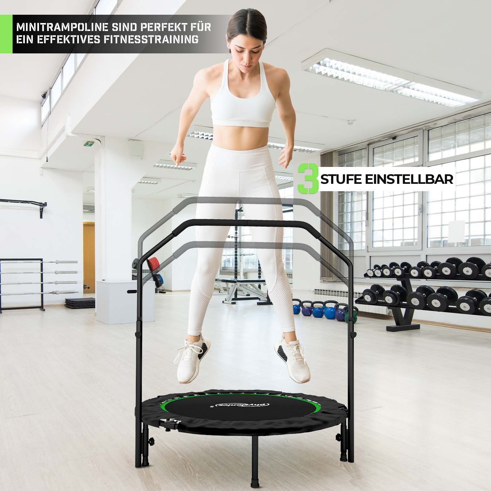 Physionics Fitnesstrampolin Fitness Trampolin - Ø 101cm, höhenverstellbarer, klappbar, 150kg