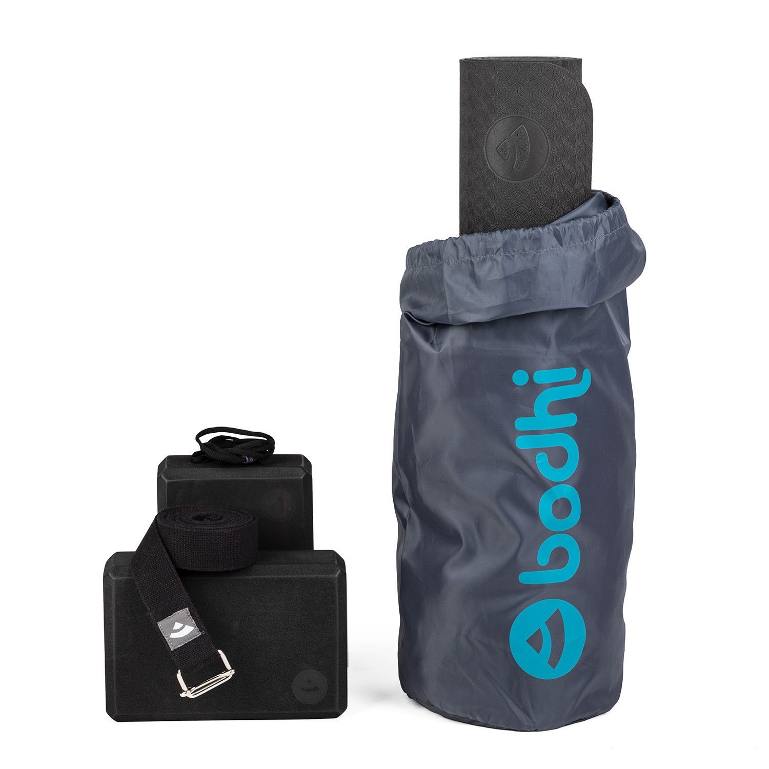 bodhi Yogamatte Yoga Set FLOW Yogamatte mit Block & Gurt schwarz
