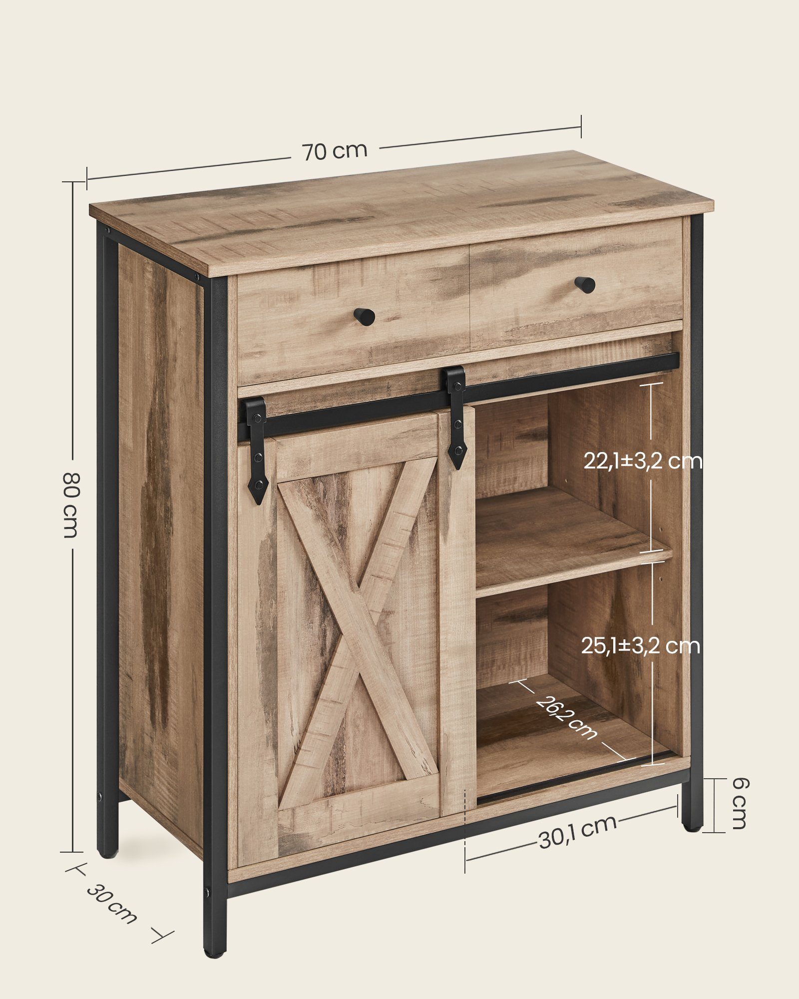 VASAGLE Sideboard Kommode, 70 x 30 x 80 cm, mit Schublade, mit Schiebetür