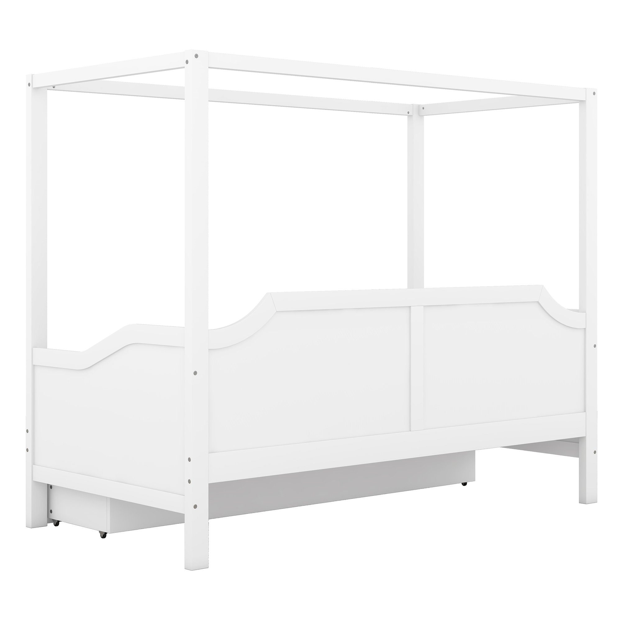 DEEP POWER Himmelbett Hölzernen Baldachin Daybed,90x200cm,mit 3 in 1 Lagerung Schubladen