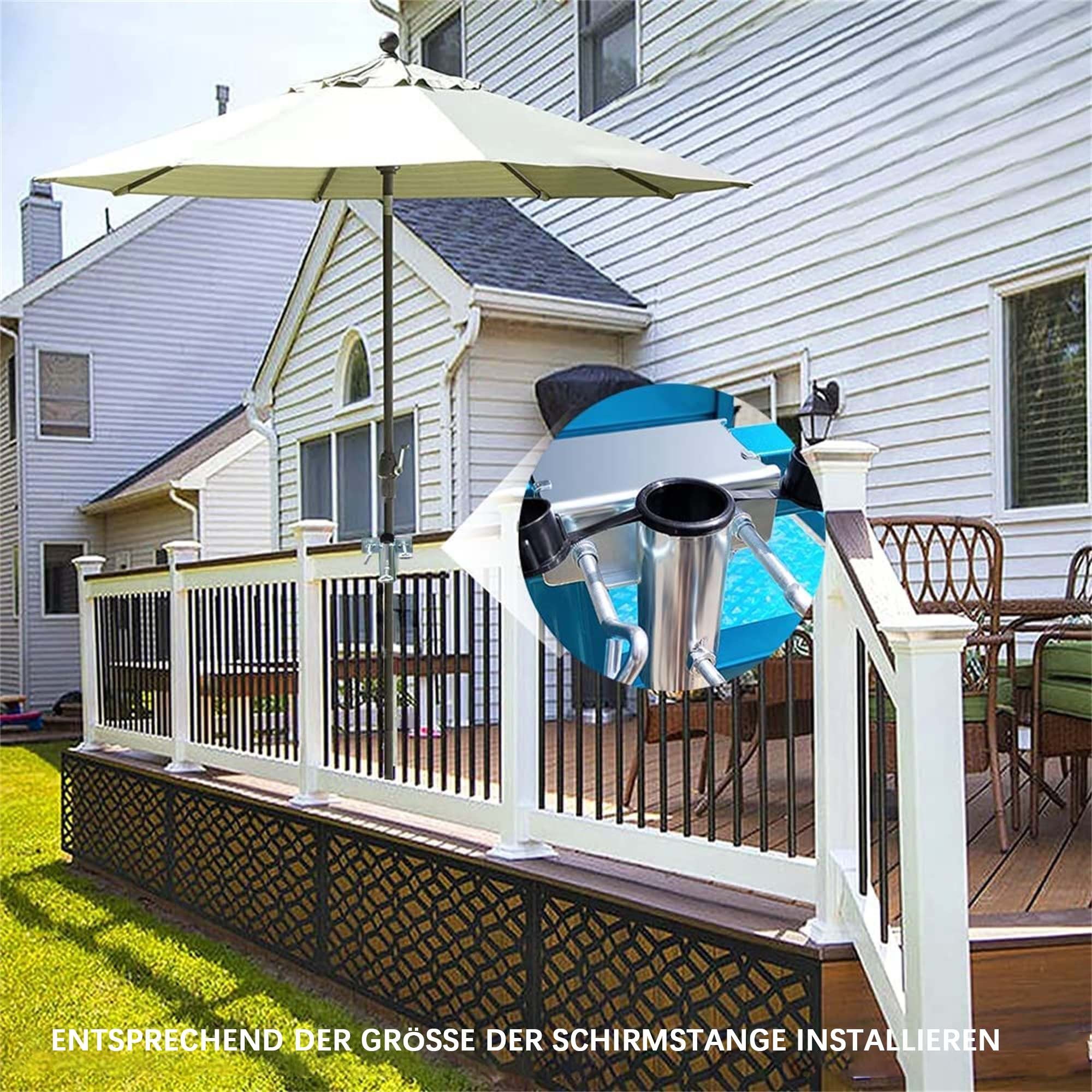 flowgoer Schirmhalter Outdoor Regenschirm Clips, Halter für Balkongeländer